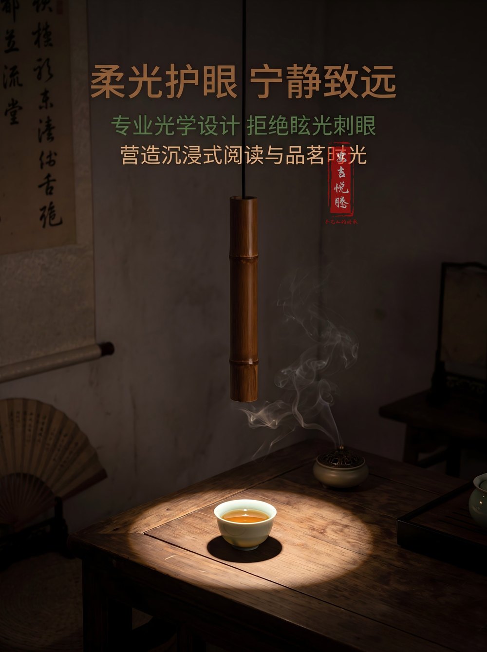 禅意长吊灯 细节图4|禅意竹筒长吊灯