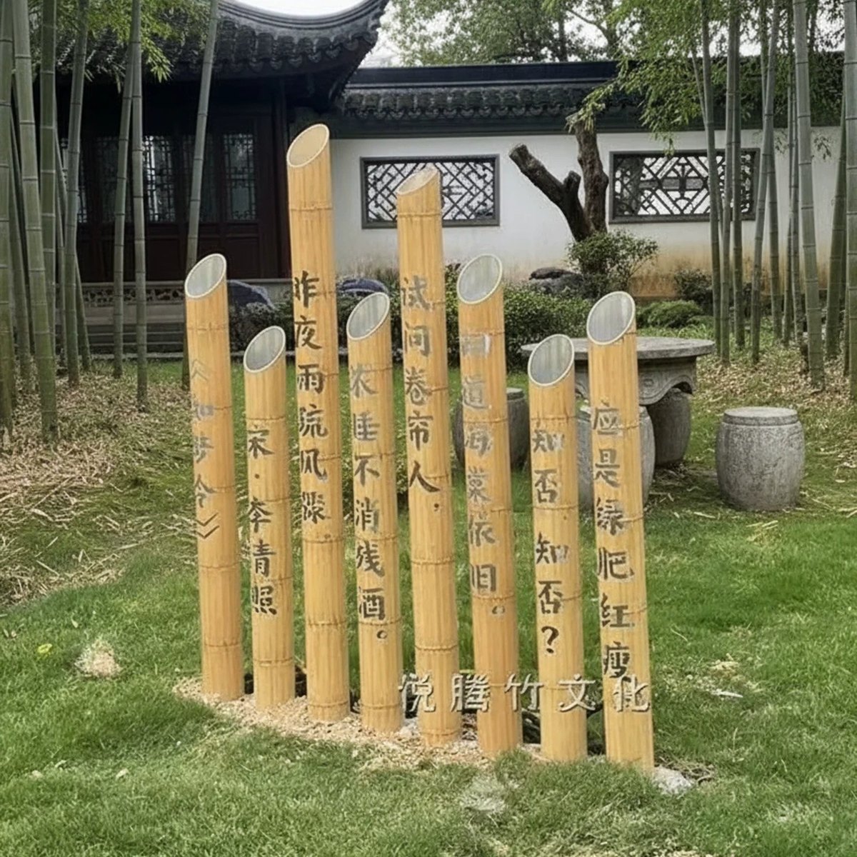 刻字竹筒灯|户外高杆 · 定制刻字 · 防水竹竿灯